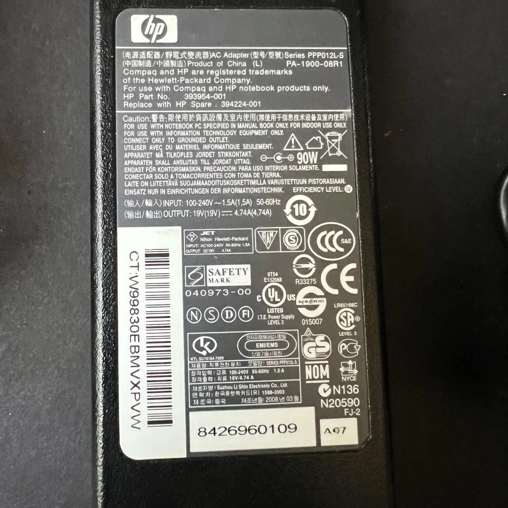 Genuine HP AC Laptop Adapter PPP012L-S PA-081R 19V 4.74A 90W